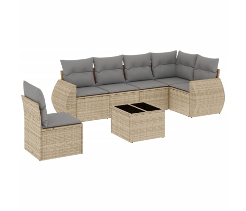 Set sofás de jardín 7 piezas y cojines ratán sintético beige