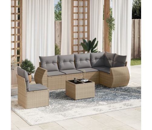 Set sofás de jardín 7 piezas y cojines ratán sintético beige