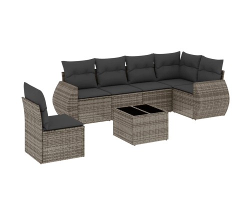 Set de sofás de jardín 7 piezas con cojines ratán PE gris