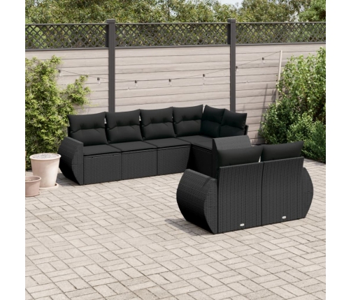 Set de comedor de jardín 7 pzas y cojines ratán sintético negro