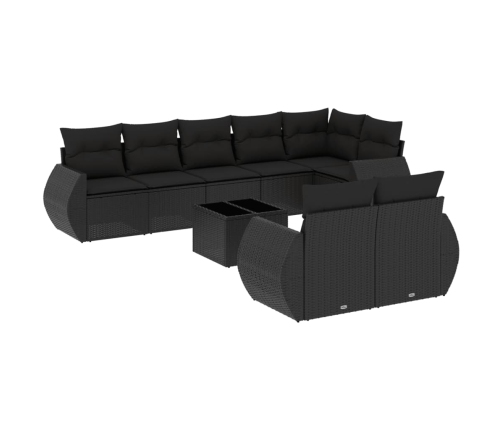 Set de sofás de jardín 8 piezas y cojines ratán sintético negro