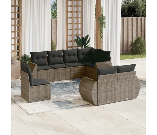 Set de sofás de jardín 8 pzas y cojines ratán sintético gris