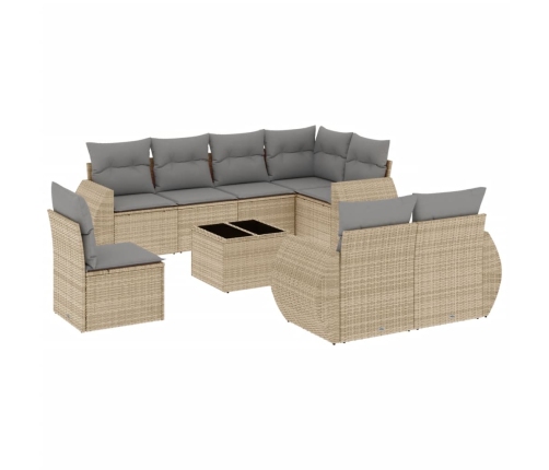 Set de sofás de jardín 9 pzas con cojines ratán sintético beige