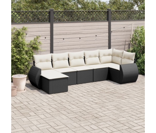 Set de sofás de jardín 8 piezas y cojines ratán sintético negro
