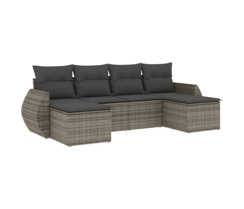 Set de muebles de jardín 6 pzas y cojines ratán sintético gris