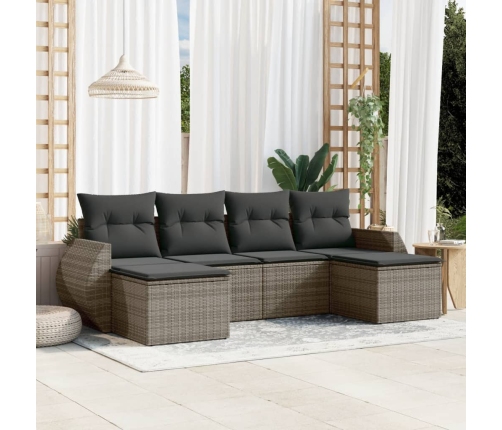Set de muebles de jardín 6 pzas y cojines ratán sintético gris
