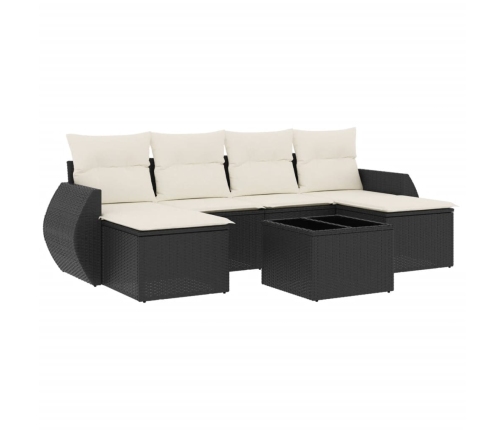 Set de comedor de jardín 7 pzas y cojines ratán sintético negro