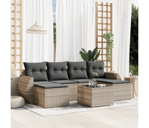 Set de sofás de jardín 7 pzas con cojines ratán PE gris claro