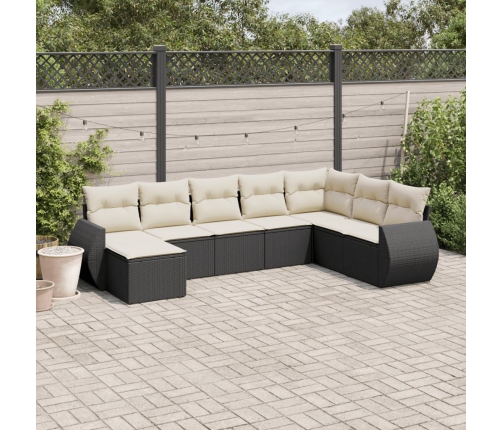 Set de sofás de jardín 8 piezas y cojines ratán sintético negro