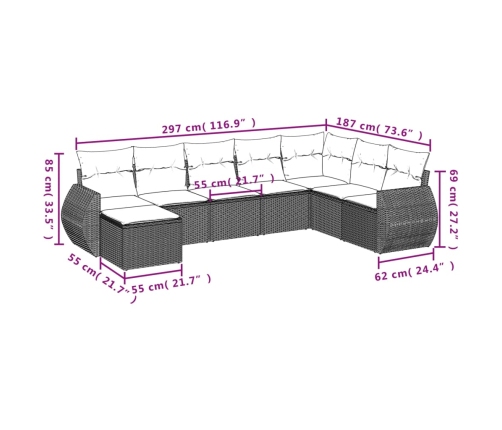 Set de sofás de jardín 9 pzas con cojines ratán sintético beige