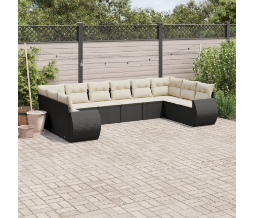 Set de sofás de jardín 10 pzas cojines ratán sintético negro