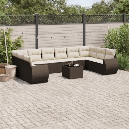 Set de sofás de jardín 11 pzas cojines ratán sintético marrón