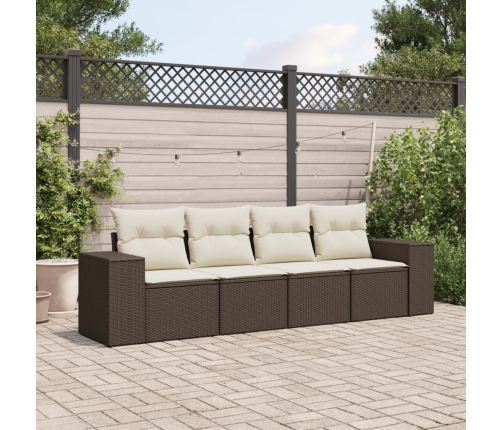 Set de sofás de jardín 4 pzas y cojines ratán sintético marrón