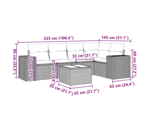 Set de muebles de jardín 6 pzas y cojines ratán sintético gris