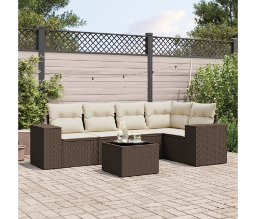 Set sofás de jardín 6 piezas y cojines ratán sintético marrón