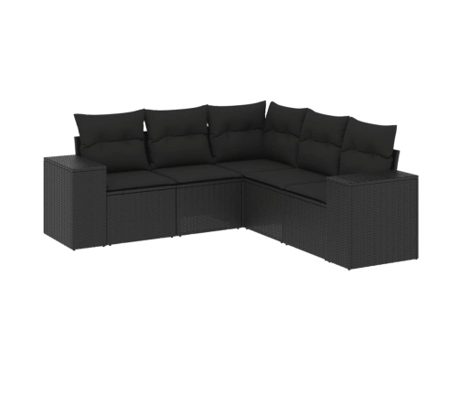 Set de muebles de jardín 5 pzas y cojines ratán sintético negro
