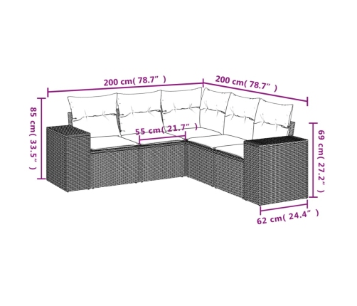 Set de muebles de jardín 5 pzas y cojines ratán sintético negro