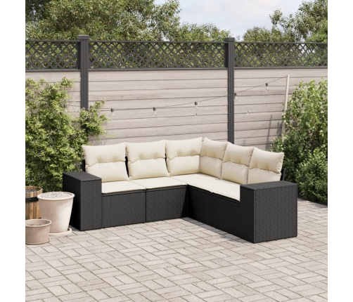 Set de muebles de jardín 5 pzas y cojines ratán sintético negro