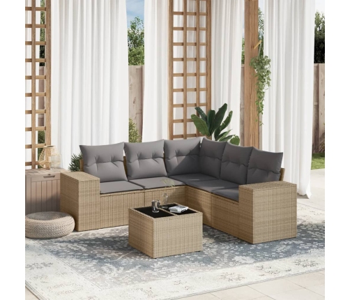 Juego de sofás jardín con cojines 6 pzas ratán sintético beige