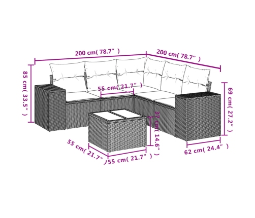 Set de muebles de jardín 6 pzas y cojines ratán sintético gris