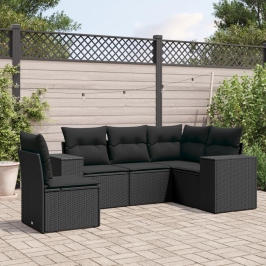 Set de muebles de jardín 5 pzas y cojines ratán sintético negro