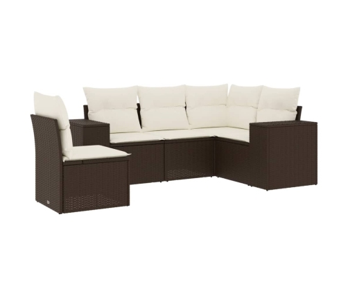 Set comedor de jardín 5 piezas y cojines ratán sintético marrón