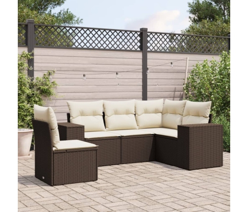 Set comedor de jardín 5 piezas y cojines ratán sintético marrón