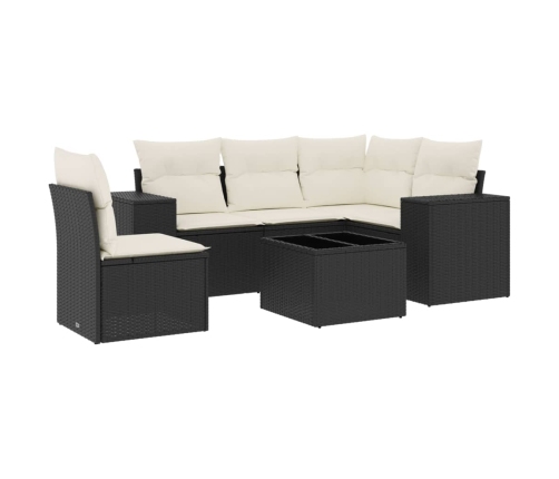 Set de sofás de jardín 6 piezas y cojines ratán sintético negro