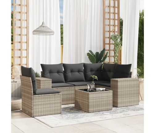 Set de sofás de jardín 6 pzas y cojines ratán sintético gris