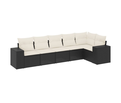 Set de sofás de jardín 6 piezas y cojines ratán sintético negro