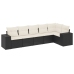 Set de sofás de jardín 6 piezas y cojines ratán sintético negro