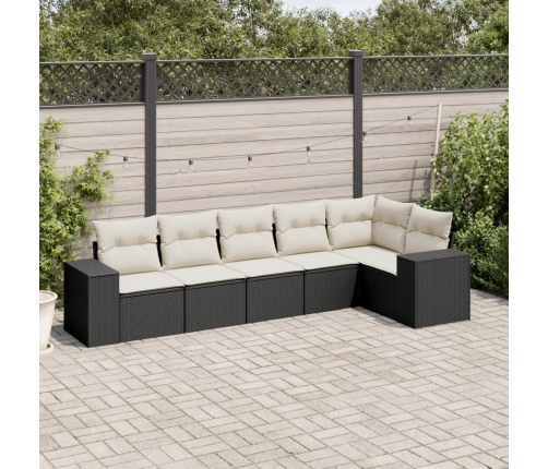 Set de sofás de jardín 6 piezas y cojines ratán sintético negro