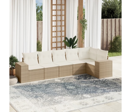Juego de sofás jardín con cojines 6 pzas ratán sintético beige