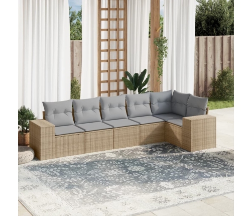 Juego de sofás jardín con cojines 6 pzas ratán sintético beige