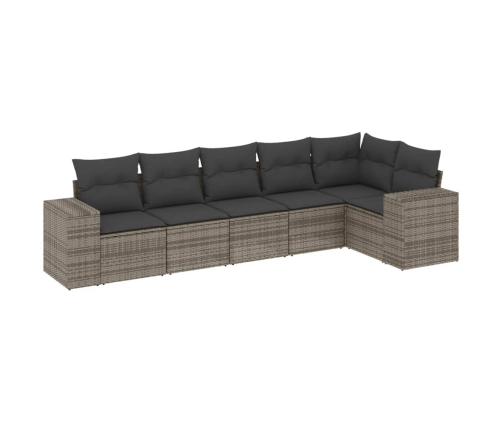 Set de muebles de jardín 6 pzas y cojines ratán sintético gris