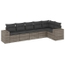 Set de muebles de jardín 6 pzas y cojines ratán sintético gris