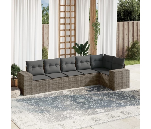 Set de muebles de jardín 6 pzas y cojines ratán sintético gris