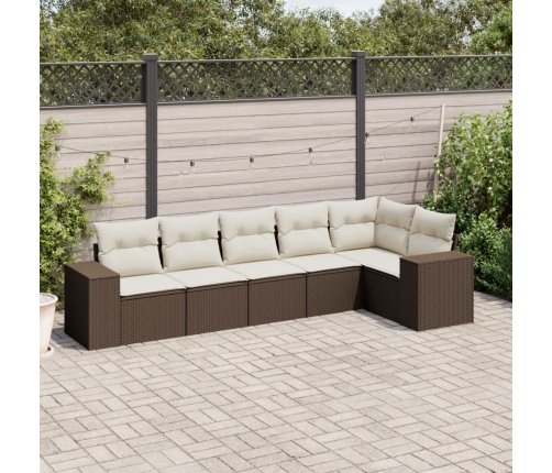 Set sofás de jardín 6 piezas y cojines ratán sintético marrón