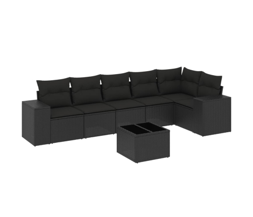 Set de comedor de jardín 7 pzas y cojines ratán sintético negro