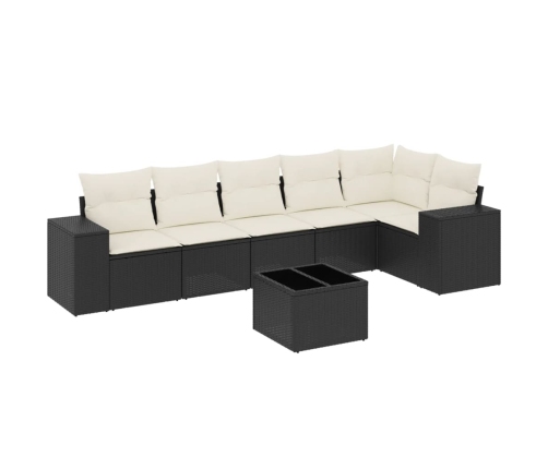 Set de comedor de jardín 7 pzas y cojines ratán sintético negro