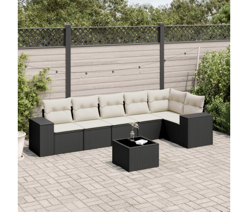 Set de comedor de jardín 7 pzas y cojines ratán sintético negro