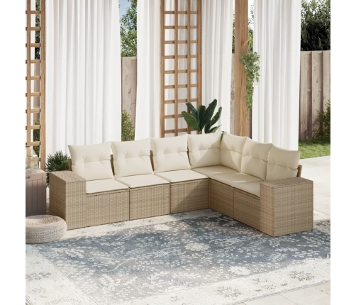 Juego de sofás jardín con cojines 6 pzas ratán sintético beige
