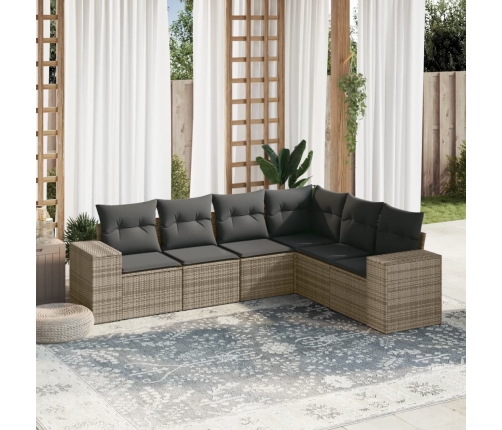 Set de muebles de jardín 6 pzas y cojines ratán sintético gris