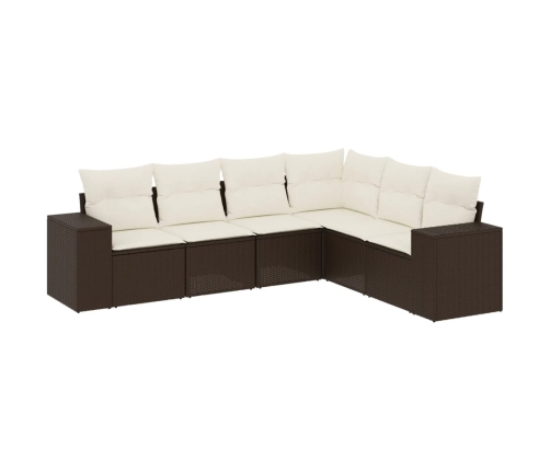 Set sofás de jardín 6 piezas y cojines ratán sintético marrón