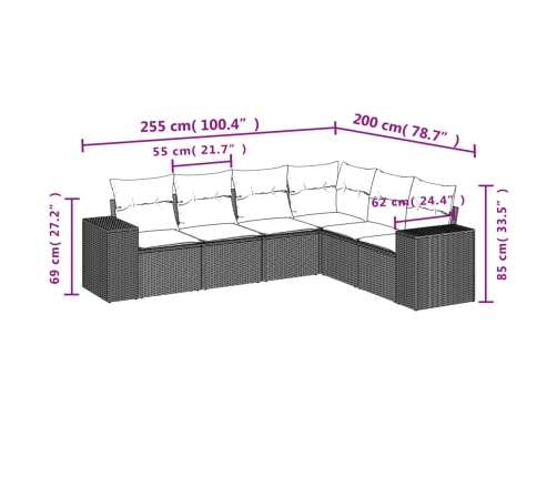 Set sofás de jardín 6 piezas y cojines ratán sintético marrón