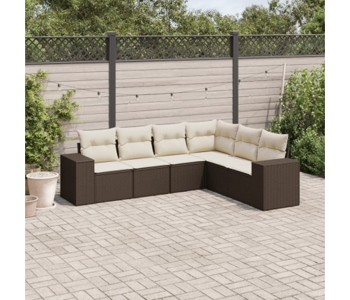 Set sofás de jardín 6 piezas y cojines ratán sintético marrón
