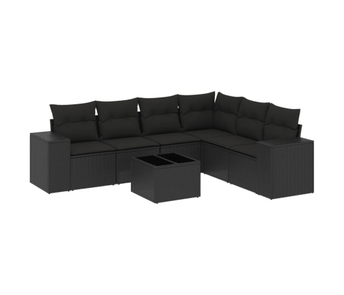 Set de comedor de jardín 7 pzas y cojines ratán sintético negro