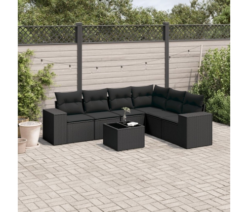 Set de comedor de jardín 7 pzas y cojines ratán sintético negro