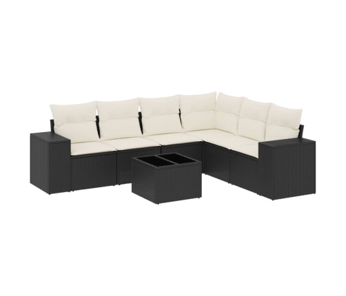 Set de comedor de jardín 7 pzas y cojines ratán sintético negro