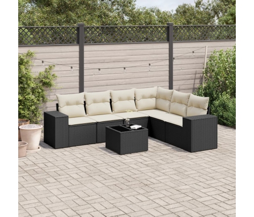 Set de comedor de jardín 7 pzas y cojines ratán sintético negro